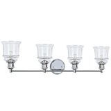 # 62126 Four-Light Metal Bathroom Vanity Wall Light Fixture, 33" Wide, Transitional Design in Chrome with Clear Glass Shade