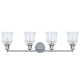 # 62126 Four-Light Metal Bathroom Vanity Wall Light Fixture, 33" Wide, Transitional Design in Chrome with Clear Glass Shade
