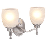# 62128 Two-Light Metal Bathroom Vanity Wall Light Fixture, 13" Wide, Transitional Design in Brushed Nickel with Alabaster Glass Shade