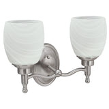 # 62128 Two-Light Metal Bathroom Vanity Wall Light Fixture, 13" Wide, Transitional Design in Brushed Nickel with Alabaster Glass Shade