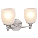 # 62142 Two-Light Metal Bathroom Vanity Wall Light Fixture, 13" Wide, Transitional Design in Brushed Nickel with Faux Alabaster Glass Shade