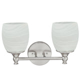 # 62142 Two-Light Metal Bathroom Vanity Wall Light Fixture, 13" Wide, Transitional Design in Brushed Nickel with Faux Alabaster Glass Shade