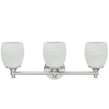 # 62143 Three-Light Metal Bathroom Vanity Wall Light Fixture, 22" Wide, Transitional Design in Brushed Nickel with Faux Alabaster Glass Shade