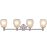 # 62144 Four-Light Metal Bathroom Vanity Wall Light Fixture, 31" Wide, Transitional Design in Brushed Nickel with Faux Alabaster Glass Shade