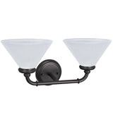# 62146 Two-Light Metal Bathroom Vanity Wall Light Fixture, 6-1/2" Wide, Transitional Design in Oil Rubbed Bronze with Frosted Glass Shade