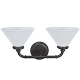 # 62146 Two-Light Metal Bathroom Vanity Wall Light Fixture, 6-1/2" Wide, Transitional Design in Oil Rubbed Bronze with Frosted Glass Shade