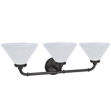 # 62147 Three-Light Metal Bathroom Vanity Wall Light Fixture, 6-1/2" Wide, Transitional Design in Oil Rubbed Bronze with Frosted Glass Shade
