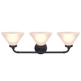 # 62147 Three-Light Metal Bathroom Vanity Wall Light Fixture, 6-1/2" Wide, Transitional Design in Oil Rubbed Bronze with Frosted Glass Shade