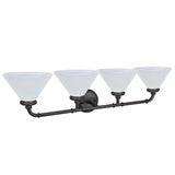 # 62148 Four-Light Metal Bathroom Vanity Wall Light Fixture, 6-1/2" Wide, Transitional Design in Oil Rubbed Bronze with Frosted Glass Shade