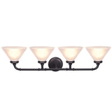 # 62148 Four-Light Metal Bathroom Vanity Wall Light Fixture, 6-1/2" Wide, Transitional Design in Oil Rubbed Bronze with Frosted Glass Shade