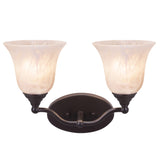 # 62150 Two-Light Metal Bathroom Vanity Wall Light Fixture, 14" Wide, Transitional Design in Oil Rubbed Bronze with Frosted Glass Shade