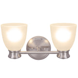 # 62154 Two-Light Metal Bathroom Vanity Wall Light Fixture, 14-3/4" Wide, Transitional Design in Satin Nickel with Frosted Glass Shade