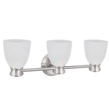 # 62155 Three-Light Metal Bathroom Vanity Wall Light Fixture, 23-1/4" Wide, Transitional Design in Satin Nickel with Frosted Glass Shade
