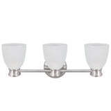 # 62155 Three-Light Metal Bathroom Vanity Wall Light Fixture, 23-1/4" Wide, Transitional Design in Satin Nickel with Frosted Glass Shade