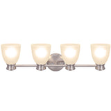 # 62156 Four-Light Metal Bathroom Vanity Wall Light Fixture, 28" Wide, Transitional Design in Satin Nickel with Frosted Glass Shade