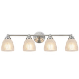 # 62193-1 Four-Light Metal Bathroom Vanity Wall Fixture, 4 3/4" W, Transitional Design, Satin Nickel with Faux Alabaster Glass