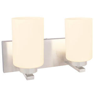# 62219 Two-Light Metal Bathroom Vanity Wall Light Fixture, 14" Wide, Transitional Design in Satin Nickel