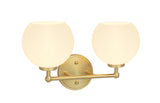 # 62223 Two-Light Metal Bathroom Vanity Wall Light Fixture, 14-1/2" Wide, Transitional Design in Gold