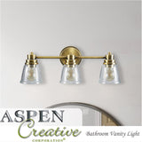 # 62224 Three-Light Metal Bathroom Vanity Wall Light Fixture, 23" Wide, Transitional Design in Gold