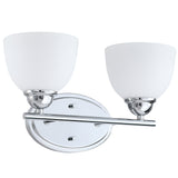 # 62226, Bathroom Vanity 2 Lights Fixture, 15" W x 8-3/4" H x 7" D Chrome Finish/Frosted Glass Paint White Inside