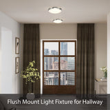 # 63001M LED Medium Flush Mount Ceiling Light Fixture, Contemporary Design in Chrome Finish, Frosted Glass Diffuser, 16" Diameter