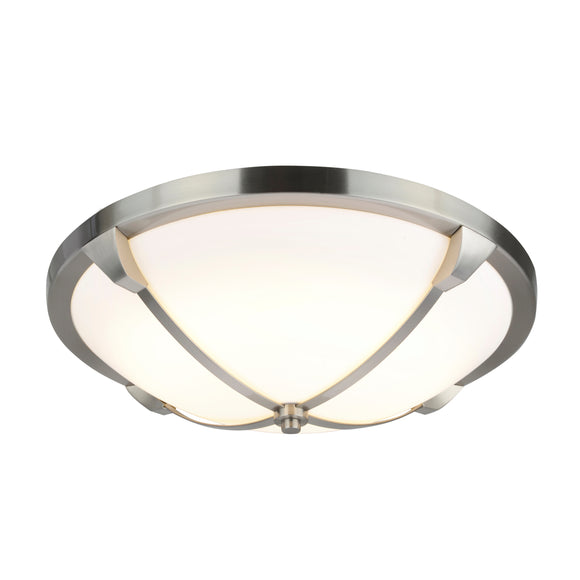 # 63008L LED Large Flush Mount Ceiling Light Fixture, Contemporary Design in Satin Nickel Finish, Milk White Acrylic Diffuser, 16