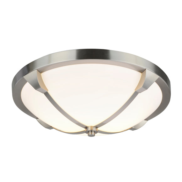 # 63008S LED Small Flush Mount Ceiling Light Fixture, Contemporary Design in Satin Nickel Finish, Milk White Acrylic Diffuser, 14