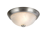 # 63013-1 2 Light Flush Mount Ceiling Light Fixture, Transitional Design, Brushed Nickel, White Alabaster Glass Diffuser, 11" D