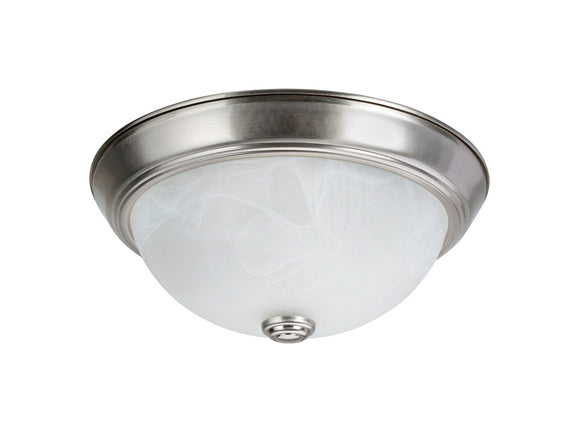# 63013-1 2 Light Flush Mount Ceiling Light Fixture, Transitional Design, Brushed Nickel, White Alabaster Glass Diffuser, 11