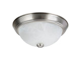 # 63013-1 2 Light Flush Mount Ceiling Light Fixture, Transitional Design, Brushed Nickel, White Alabaster Glass Diffuser, 11" D
