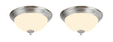 # 63017-12 LED Dimmable Flush Mount Ceiling Light Fixture, Transitional Design in Satin Nickel Finish, Frosted Glass Diffuser, 11" Diameter, 2 Pack