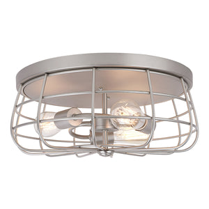 # 63020-11 Three-Light Flush Mount Ceiling Light Fixture, Transitional Design in Brushed Nickel Finish, Wire Shade, 15-3/4" Diameter