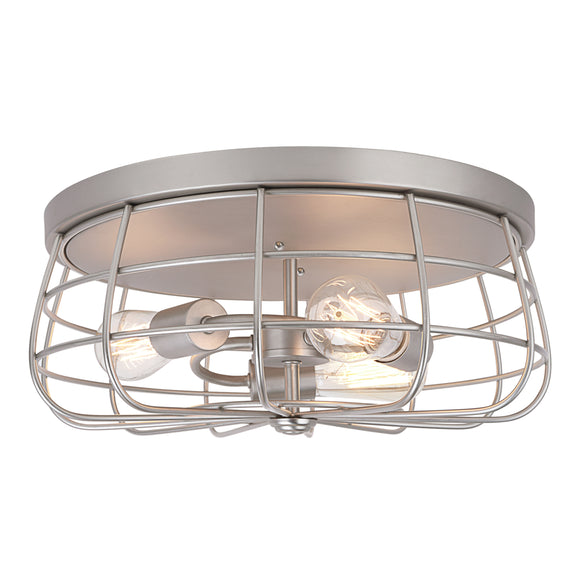 # 63020-11 Three-Light Flush Mount Ceiling Light Fixture, Transitional Design in Brushed Nickel Finish, Wire Shade, 15-3/4