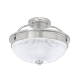 # 63501 3 Light Semi Flush Mount Ceiling Light Fixture, Transitional Design in Brushed Nickel Finish, Patterned Glass Shade, 12 3/4" Diameter