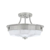 # 63502-1 3 Light Semi Flush Mount Ceiling Light Fixture, Transitional Design in Brushed Nickel Finish, Patterned Glass Shade, 13" Diameter