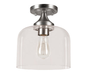# 63504, 1-Light Semi-Flush Mount Ceiling Fixture, Clear Glass w/ Brushed Nickel Finish, 8-7/8" Diameter x 10-1/4" Height, Bulb Not Included, 1 Pack