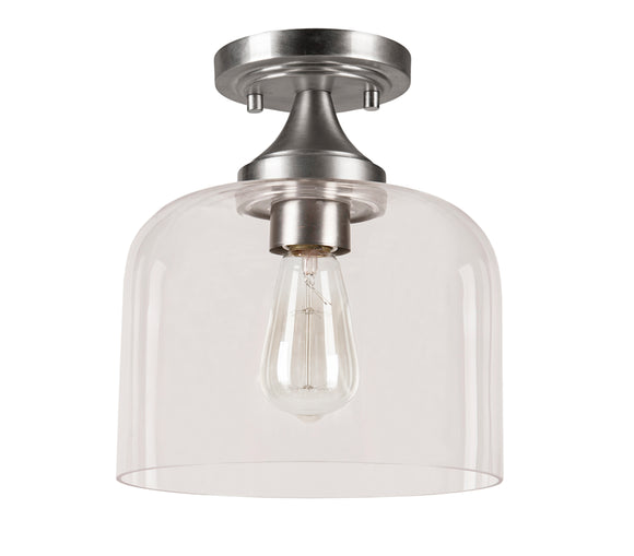 # 63504, 1-Light Semi-Flush Mount Ceiling Fixture, Clear Glass w/ Brushed Nickel Finish, 8-7/8