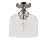 # 63504, 1-Light Semi-Flush Mount Ceiling Fixture, Clear Glass w/ Brushed Nickel Finish, 8-7/8" Diameter x 10-1/4" Height, Bulb Not Included, 1 Pack