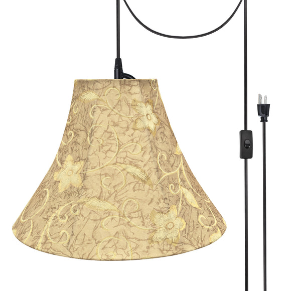 # 70084-21 One-Light Plug-In Swag Pendant Light Conversion Kit with Transitional Bell Fabric Lamp Shade, Brown, 16