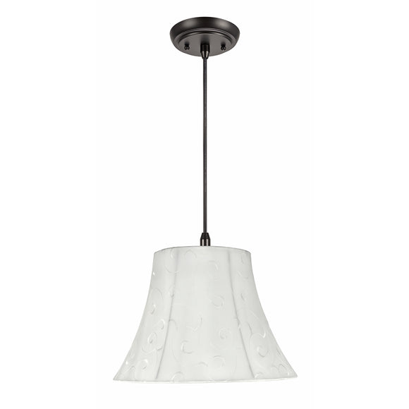 # 70098-11 One-Light Hanging Pendant Ceiling Light with Transitional Bell Fabric Lamp Shade, Beige, 13