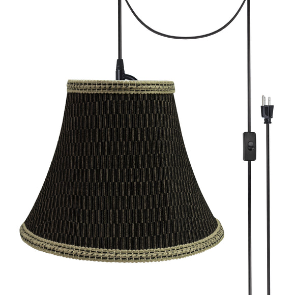 # 70157-21 One-Light Plug-In Swag Pendant Light Conversion Kit with Transitional Bell Fabric Lamp Shade, Black & Brown, 12