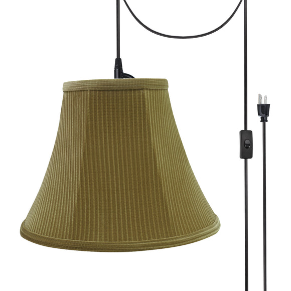 # 70159-21 One-Light Plug-In Swag Pendant Light Conversion Kit with Transitional Bell Fabric Lamp Shade, Brown-Green, 12