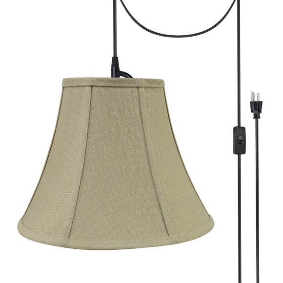 # 70160-21 One-Light Plug-In Swag Pendant Light Conversion Kit with Transitional Bell Fabric Lamp Shade, Beige, 12