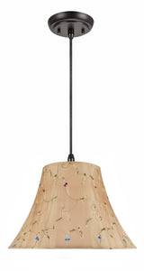 # 70181-11 Two-Light Hanging Pendant Ceiling Light with Transitional Bell Fabric Lamp Shade, Gold, 17" width