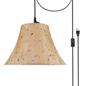 # 70181-21 Two-Light Plug-In Swag Pendant Light Conversion Kit with Transitional Bell Fabric Lamp Shade, Gold, 17" width
