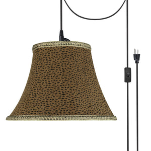 # 70212-21 One-Light Plug-In Swag Pendant Light Conversion Kit with Transitional Bell Fabric Lamp Shade, Leopard, 13" width