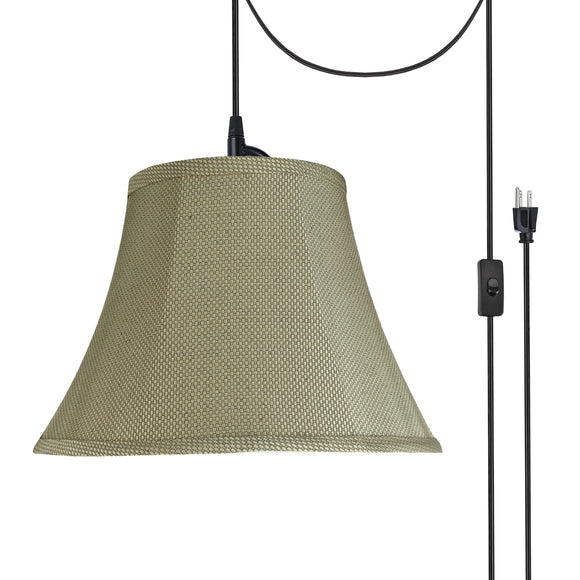 # 70214-21 One-Light Plug-In Swag Pendant Light Conversion Kit with Transitional Bell Fabric Lamp Shade, Light Beige, 13