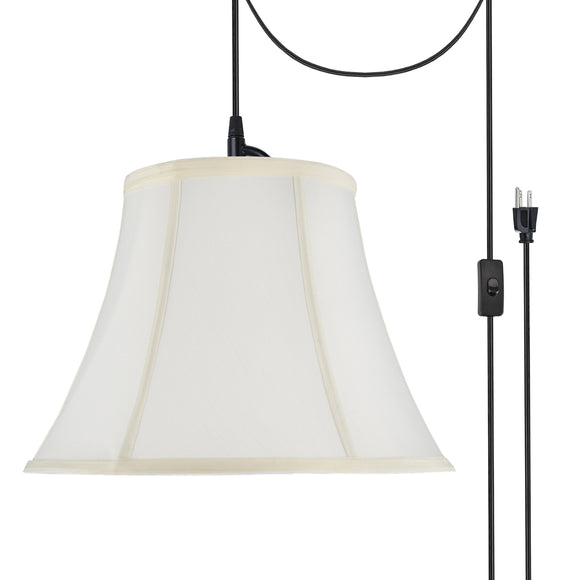 # 70216-21 One-Light Plug-In Swag Pendant Light Conversion Kit with Transitional Bell Fabric Lamp Shade, Off White, 13