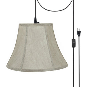 # 70218-21 One-Light Plug-In Swag Pendant Light Conversion Kit with Transitional Bell Fabric Lamp Shade, Silver-Grey, 13" width