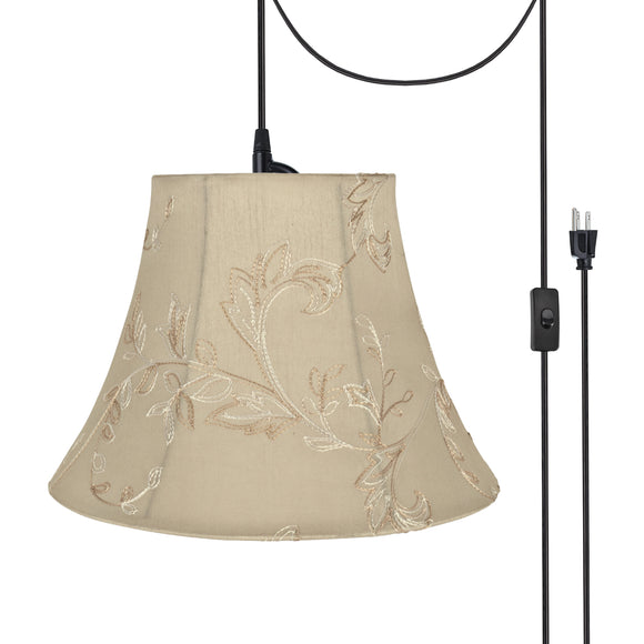 # 70219-21 One-Light Plug-In Swag Pendant Light Conversion Kit with Transitional Bell Fabric Lamp Shade, Apricot, 13